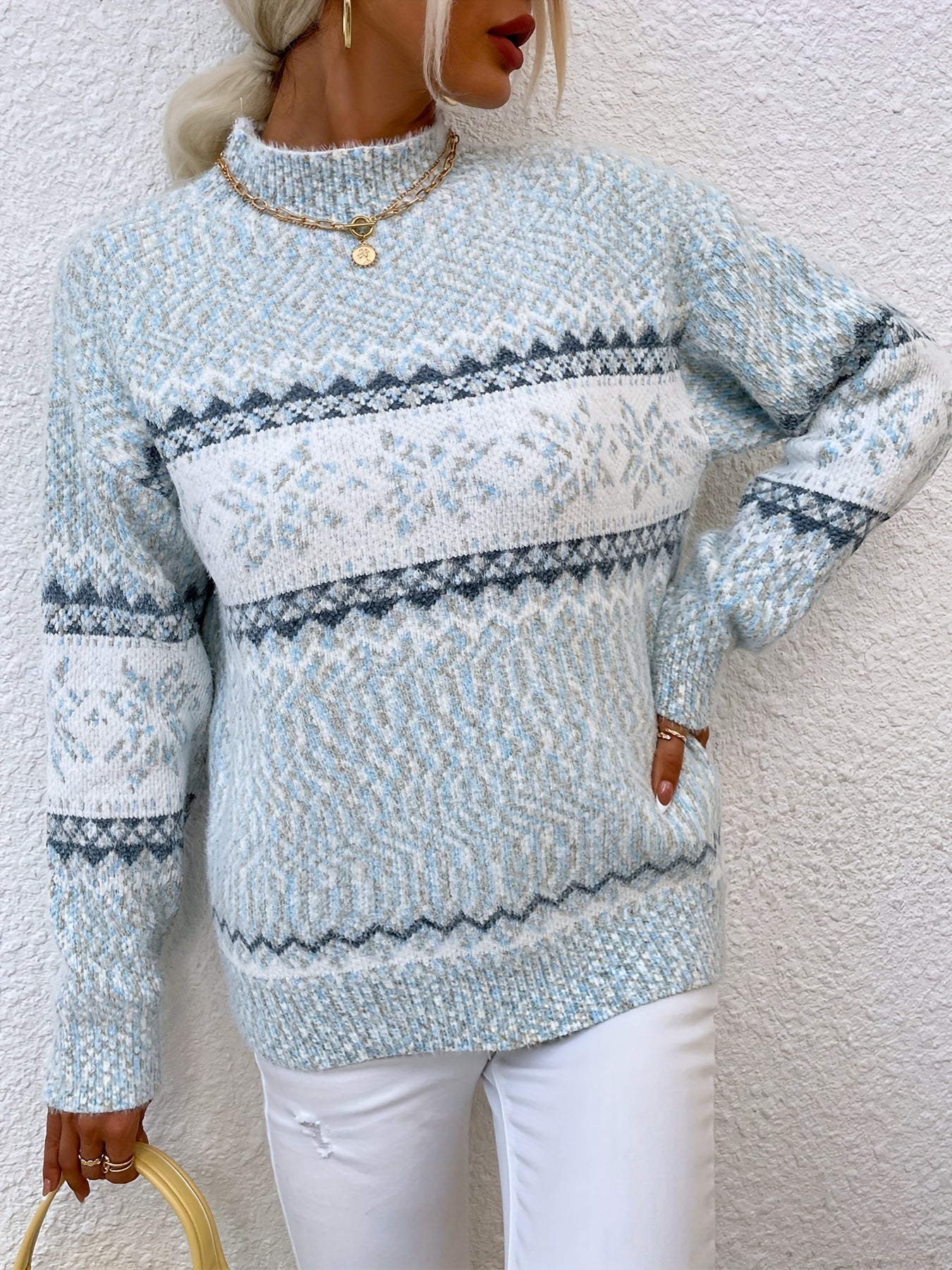 Solange Berthier | Cozy Snowflake Mock-Neck Sweater For Women