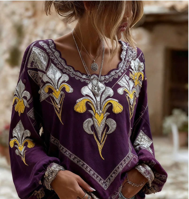 Ines Delacourt | Floral Embroidered Boho Blouse For Women