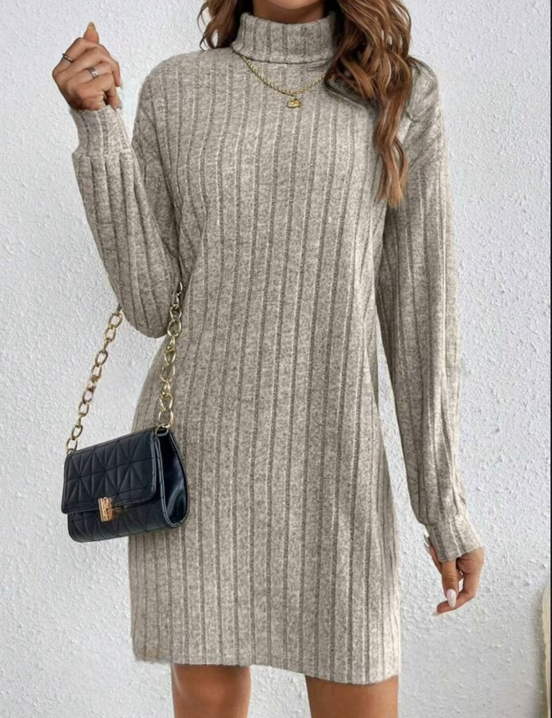 Odalys Ferraro | Ribbed Turtleneck Sweater Mini Dress For Women