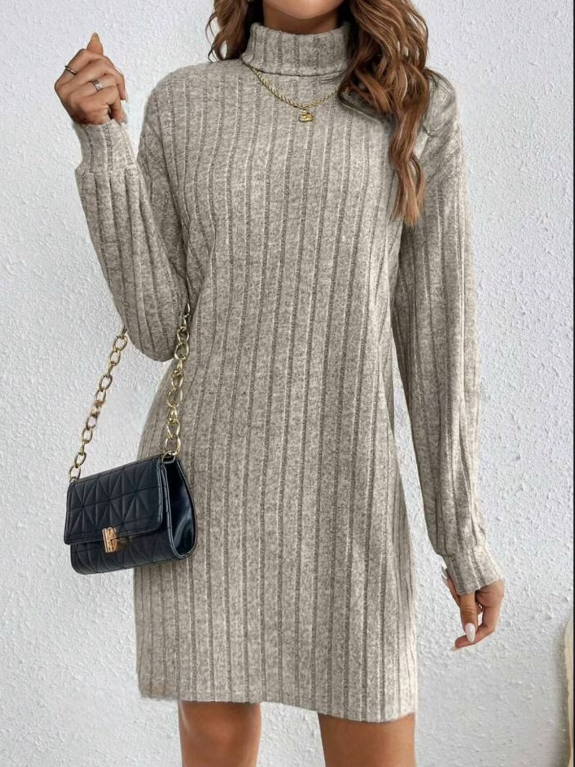 Odalys Ferraro | Ribbed Turtleneck Sweater Mini Dress For Women