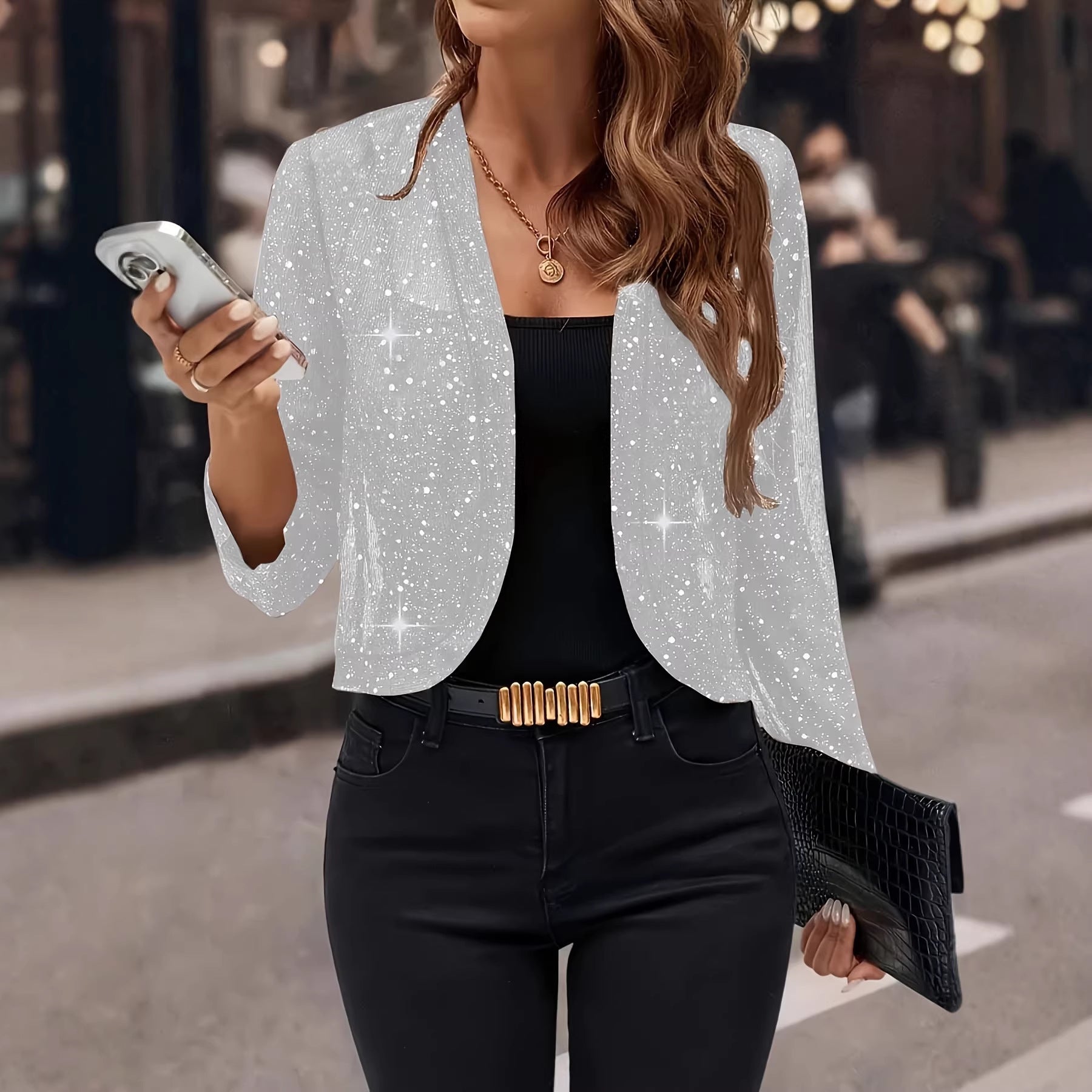 Birdie Milgate | Sequin Shimmer Cropped Jacket For Women