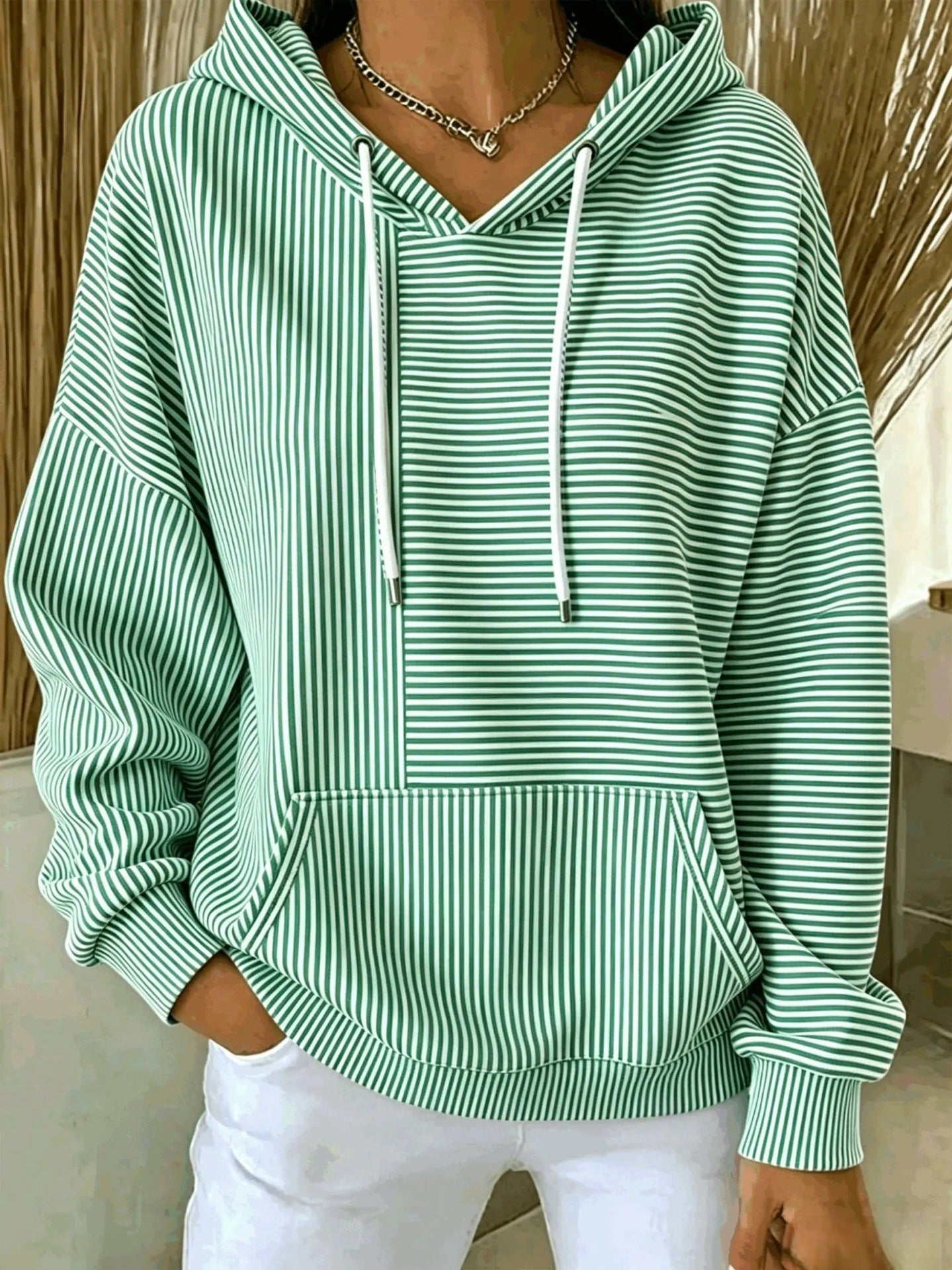 Genevieve Laurent | Striped Hooded Pocket Hoodie For Women