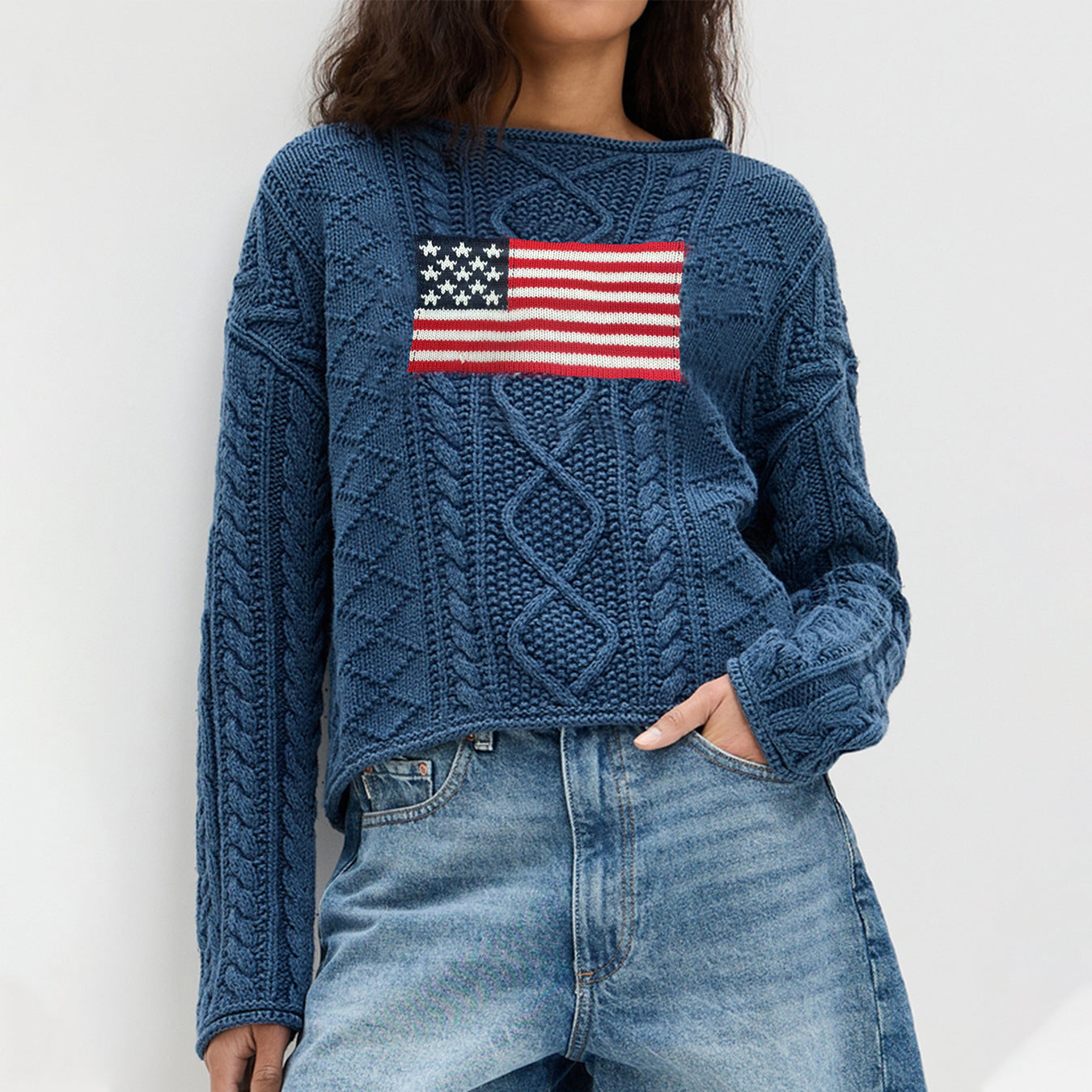 Monroe Aldridge | American Flag Cable Knit Sweater For Women