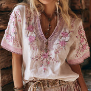 Marguerite Delacroix | Floral Embroidered Boho Blouse For Women