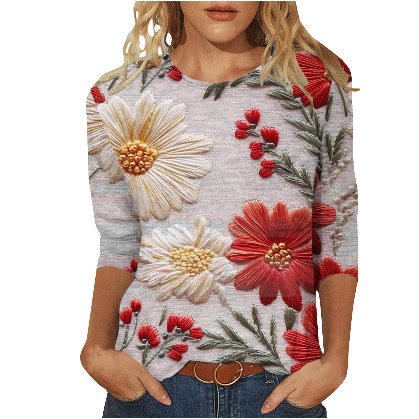 Isadora Winslow | 3D Floral Print Round Neck Top For Women