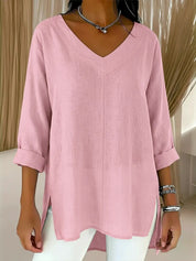 Flannery Dalshaw | Red Loose V-Neck Knit Sweater For Women