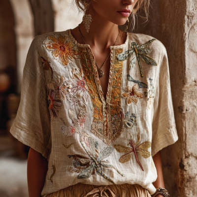 Francesca Marchetti | Floral Embroidered Boho Blouse For Women