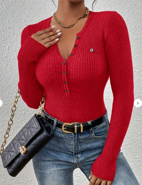 Léa Chantelle | Front-Button Ribbed Knit Sweater For Women