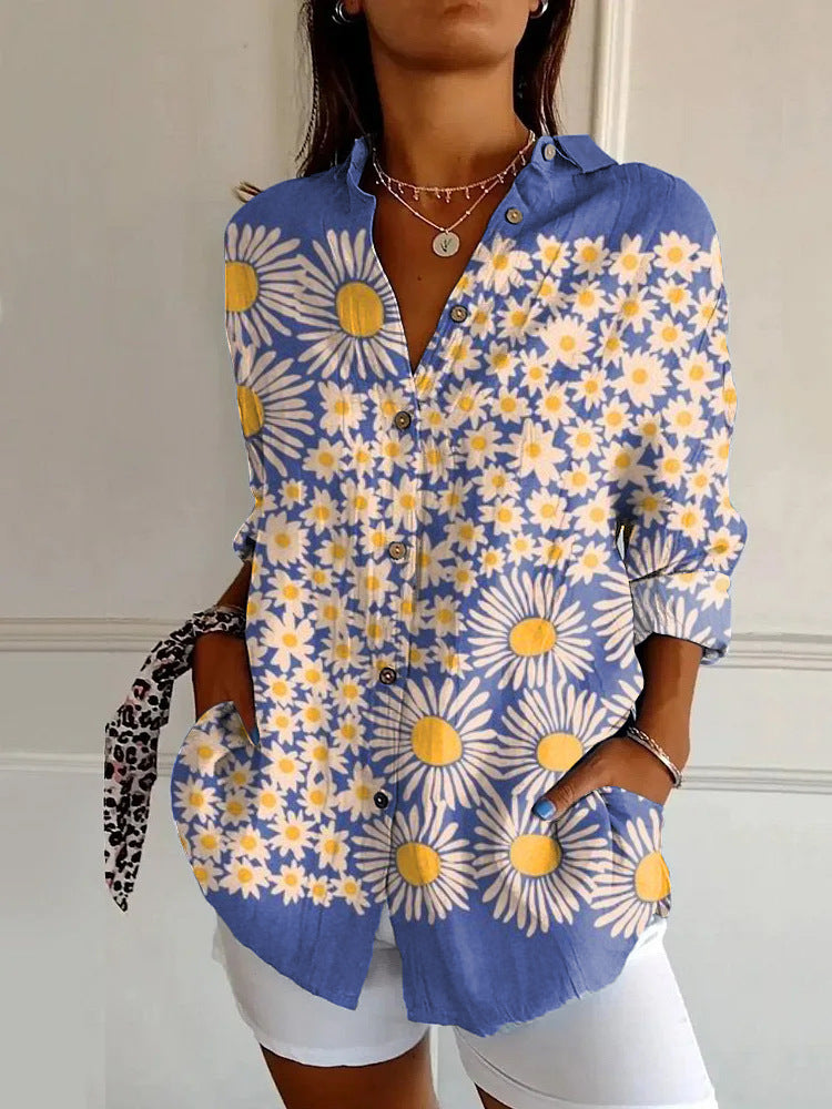 Adele Fontenoy | Floral Colorblock Long Sleeve Shirt For Women