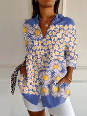 Adele Fontenoy | Floral Colorblock Long Sleeve Shirt For Women