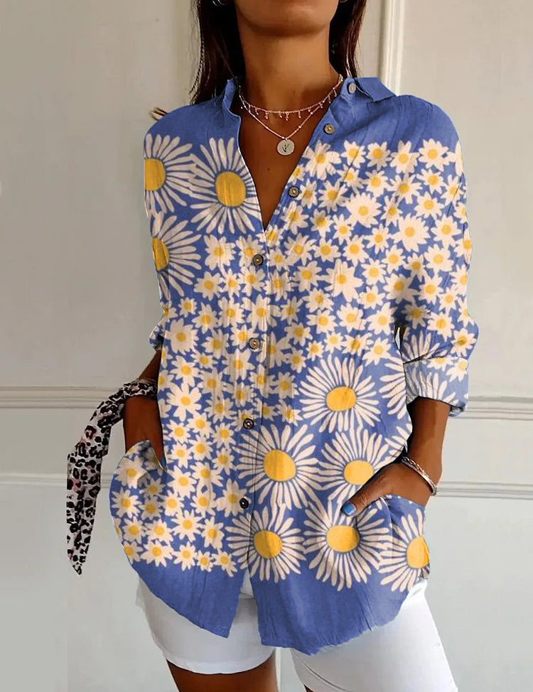 Adele Fontenoy | Floral Colorblock Long Sleeve Shirt For Women