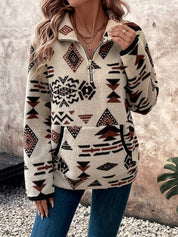 Juliette Rosnay | Aztec-Print Sweater With Quarter-Zip Collar