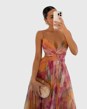 Elowen Faircourt | Floral Print Maxi Dress with Crisscross Straps