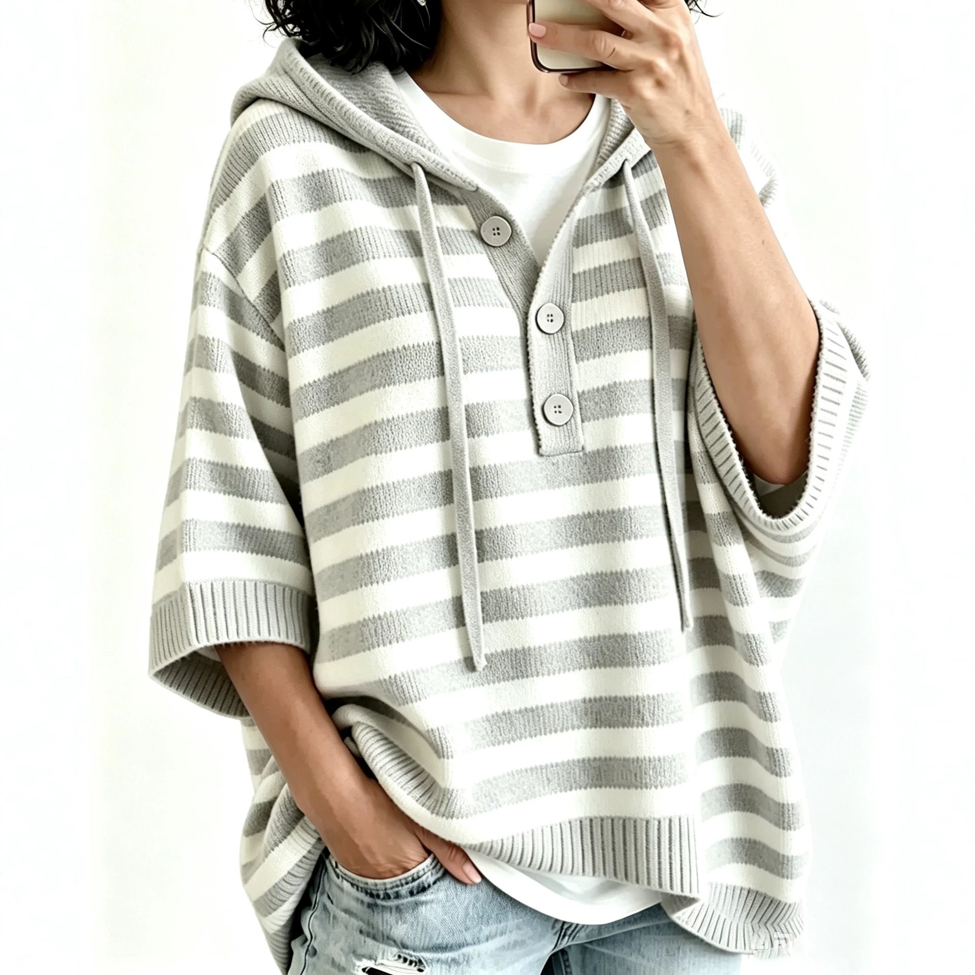 Amelie Rousseau | Striped Hooded Knit Sweater For Women