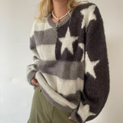 Harlow Vantisse | Star Stripe Round Neck Loose Sweater For Women