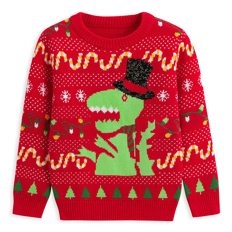Jolly Rex | Black Dinosaur Print Christmas Sweater For Men