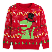 Jolly Rex | Black Dinosaur Print Christmas Sweater For Men