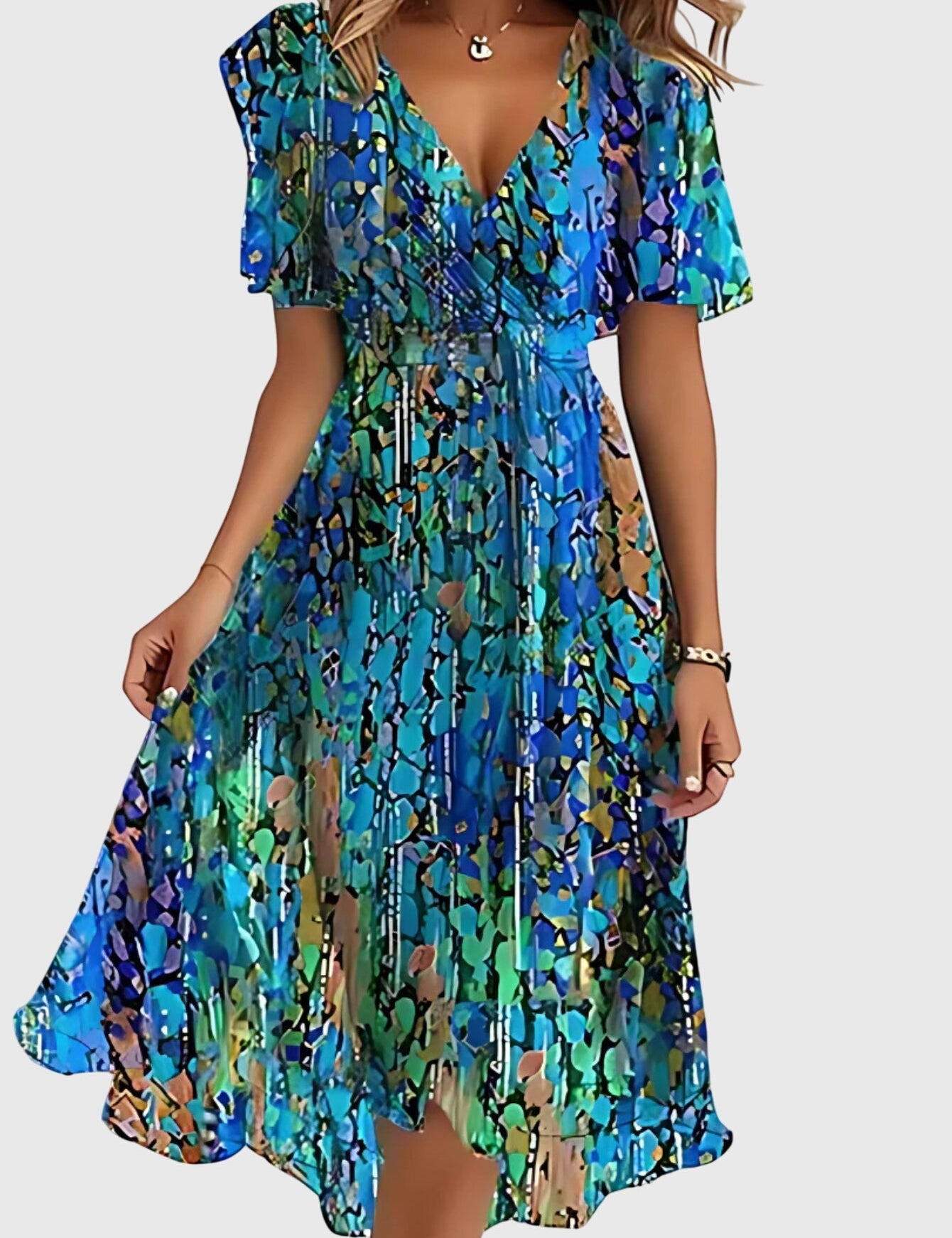 Clarisse Montveil | Floral Chiffon Midi Wrap Dress with Flutter Sleeves