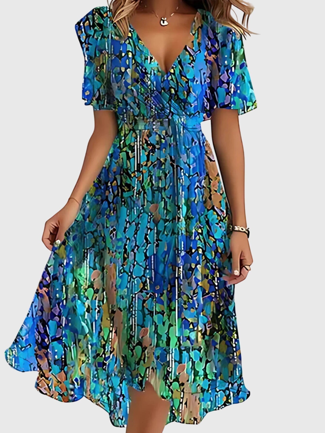 Clarisse Montveil | Floral Chiffon Midi Wrap Dress with Flutter Sleeves