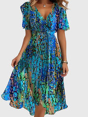 Clarisse Montveil | Floral Chiffon Midi Wrap Dress with Flutter Sleeves