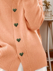 Mireille Costanzo | Heart-Button V-Neck Cardigan For Women