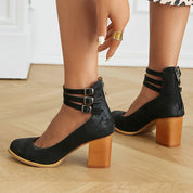 Mathilde Renoncourt | Tan Block Heel Sandal with Double Ankle Strap