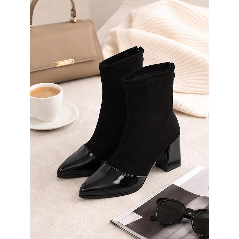 Fleur Renaudin | Suede Ankle Boots With Patent Cap Toe