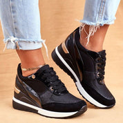 Celestine Dawnford | Black & Gold Platform Sneakers for Women