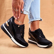 Celestine Dawnford | Black & Gold Platform Sneakers for Women