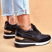 Celestine Dawnford | Black & Gold Platform Sneakers for Women