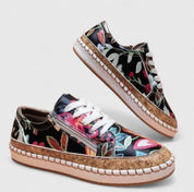 Rosalinda Ashvere | Floral Print Platform Lace-Up Sneakers with Cork Sole