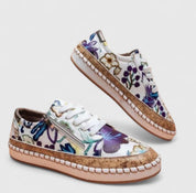 Rosalinda Ashvere | Floral Print Platform Lace-Up Sneakers with Cork Sole