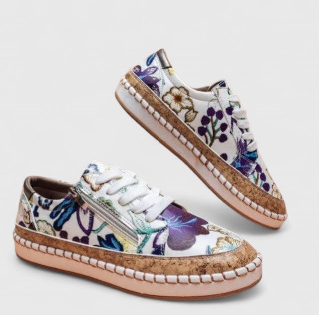 Rosalinda Ashvere | Floral Print Platform Lace-Up Sneakers with Cork Sole