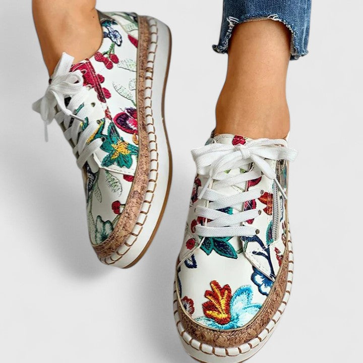 Rosalinde Hartcourt | Floral Print Cork Platform Sneakers