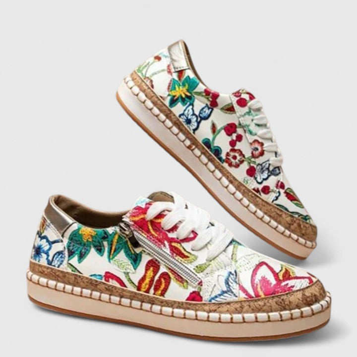 Rosalinde Hartcourt | Floral Print Cork Platform Sneakers