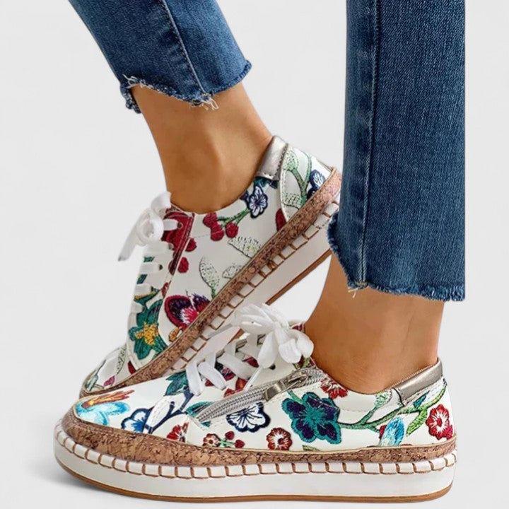 Rosalinde Hartcourt | Floral Print Cork Platform Sneakers