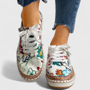 Rosalinda Ashvere | Floral Print Platform Lace-Up Sneakers with Cork Sole