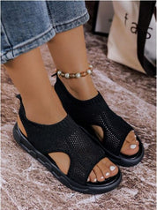 Elspeth Carrington | Cream Knit Platform Open Toe Slip-On Sandals