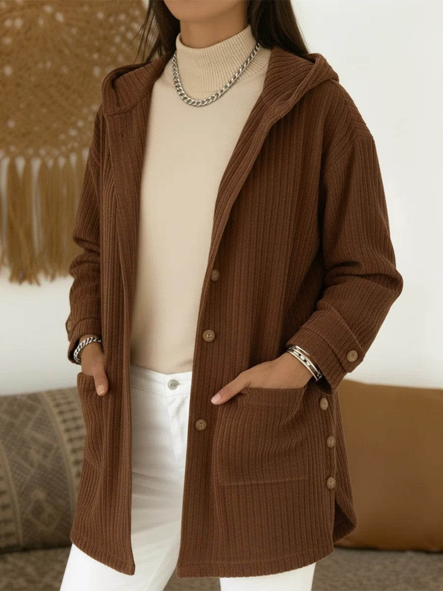 Éloise Cartier | Hooded Corduroy Midi Jacket For Women