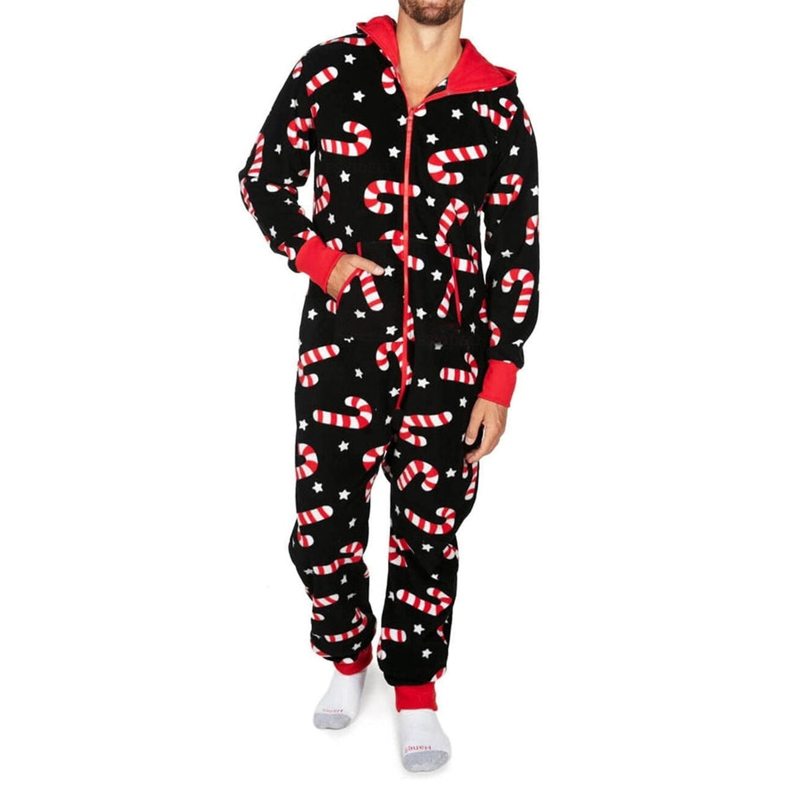 Joy | Black Candy Cane Christmas Pajamas Unisex & Couples