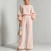 Oaklyn Merfield | Ruffle Cuff Top & Wide Leg Pants Set For Women