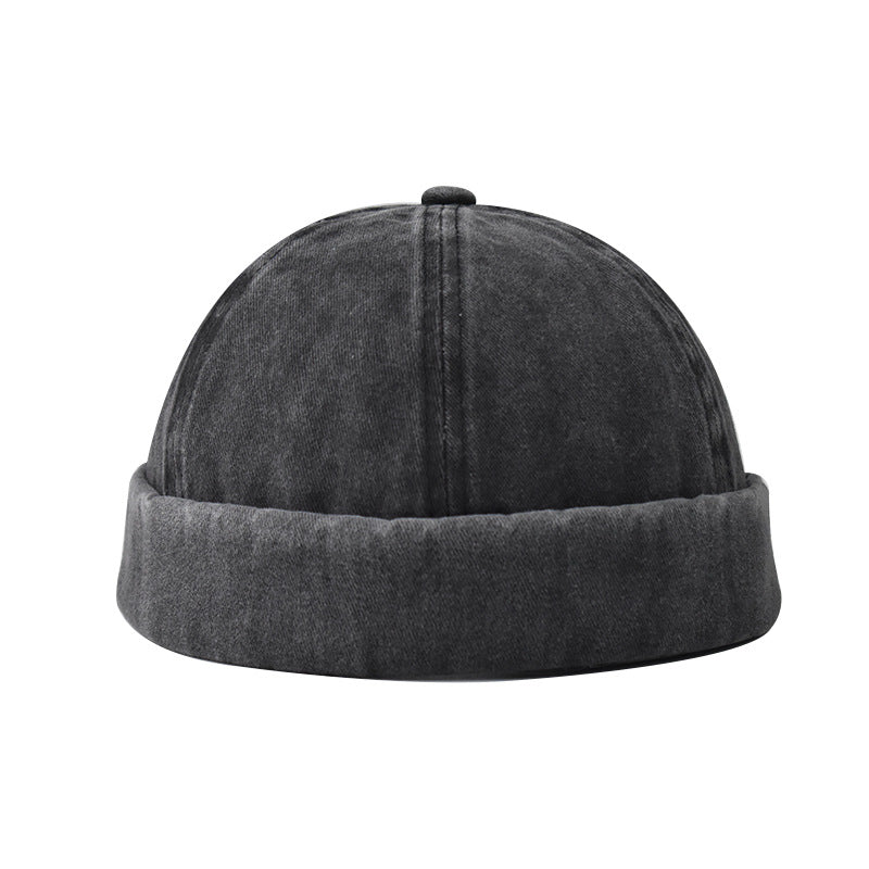 Distressed Washed Skull Cap Hat - Washed Black