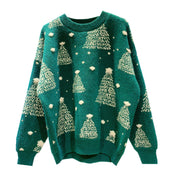 Snowy Eve | Red Tree Jacquard Christmas Sweater For Women