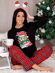 Cozy Cheer | Black Santa Bear Print Christmas Pyjamas For Women