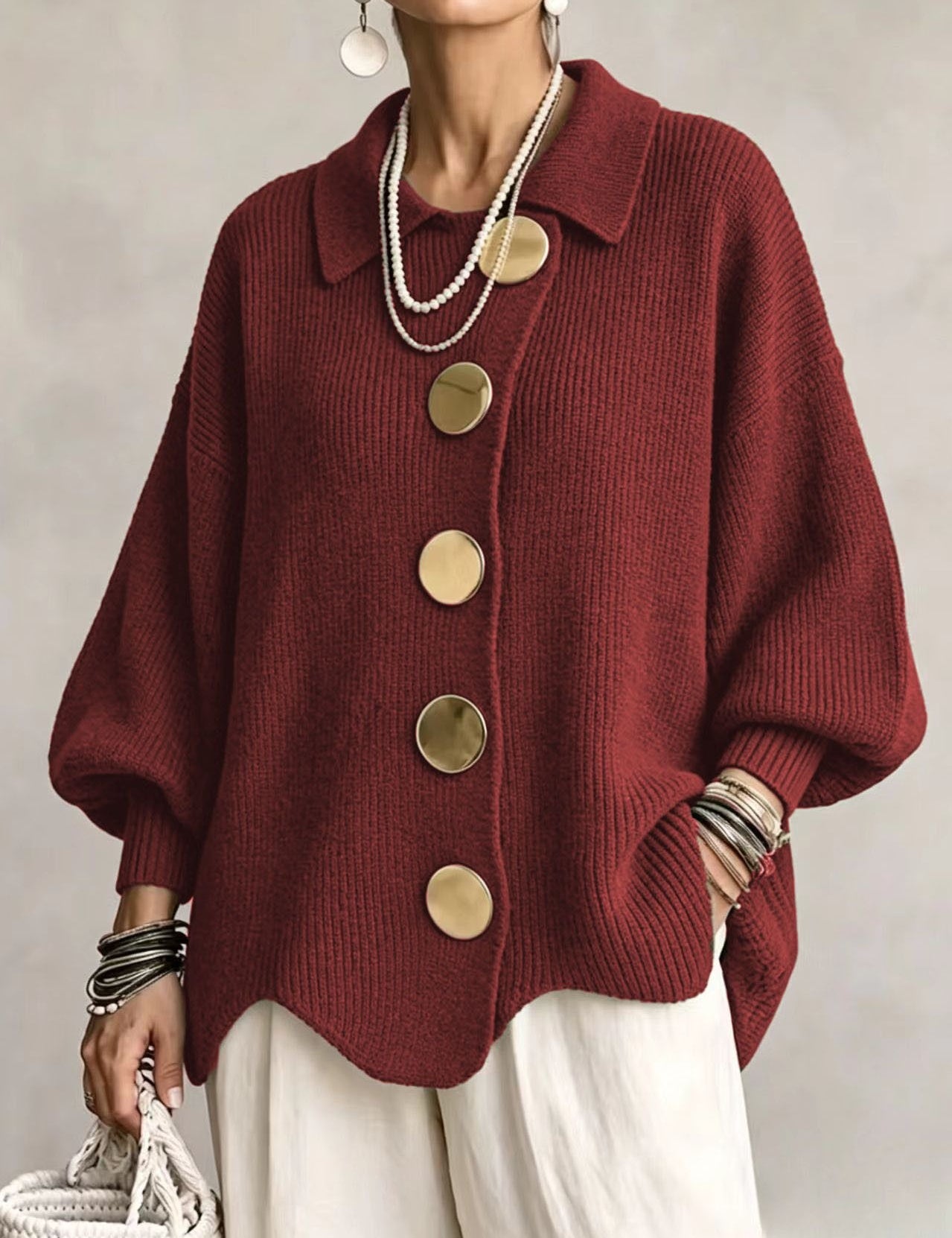 Gentry Colewood | Scalloped Hem Collared Button Cardigan For Women