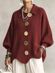 Gentry Colewood | Scalloped Hem Collared Button Cardigan For Women