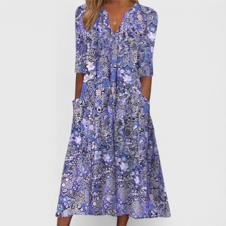 Florianne Deschênes | Floral Print Midi Dress with Pockets