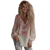 Rosalie Fontanel | Floral Print V-Neck Blouse For Women