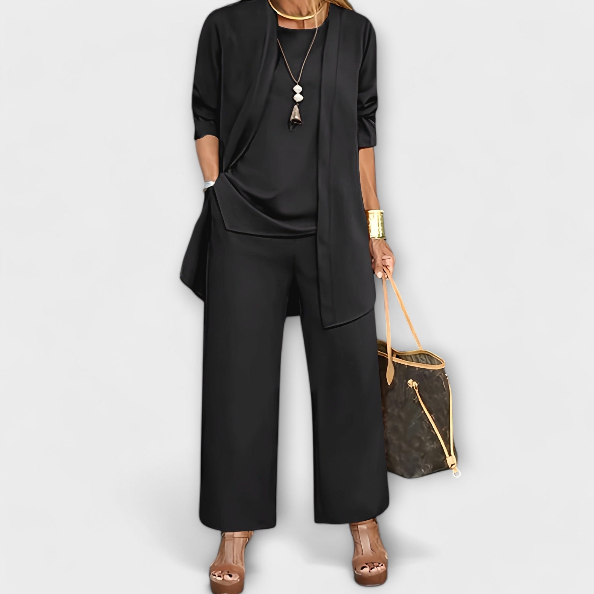 Lavinia Montcourt | Grey Three-Piece Cardigan Set for Women