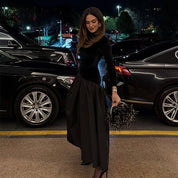 Eden Fenham | Black Velvet-Look And Satin-Look Midi Dress For Women